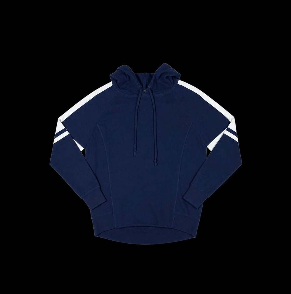 Athleta Navy Blue and White Striped Sleeves vintage y2k Knit Hoodie Sweater